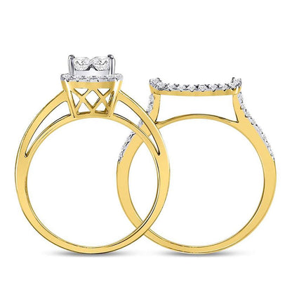 14k Yellow Gold Princess Diamond Cluster Bridal Engagement Ring 1 Cttw