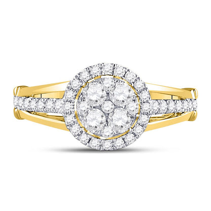 14k Yellow Gold Round Diamond Cluster Bridal Engagement Ring 3/4 Cttw