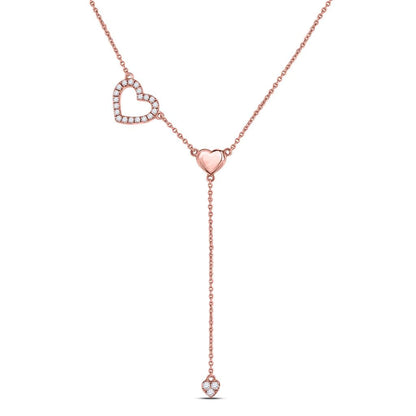 14k Rose Gold Round Diamond Heart Drop Pendant Necklace 1/6 Cttw