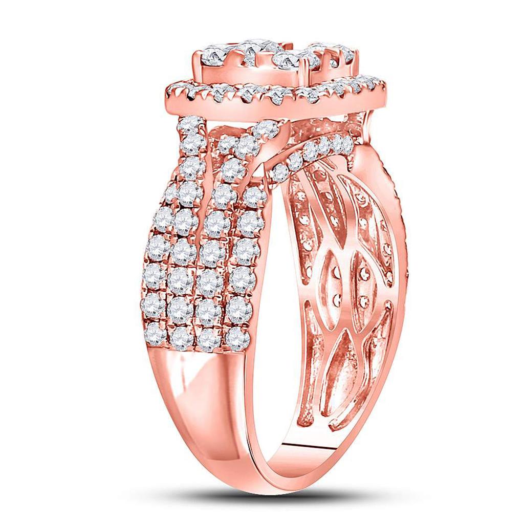 14k Rose Gold Round Diamond Cluster Bridal Engagement Ring 2 Cttw