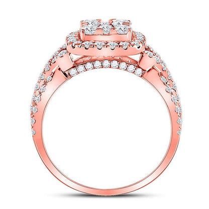 14k Rose Gold Round Diamond Cluster Bridal Engagement Ring 2 Cttw