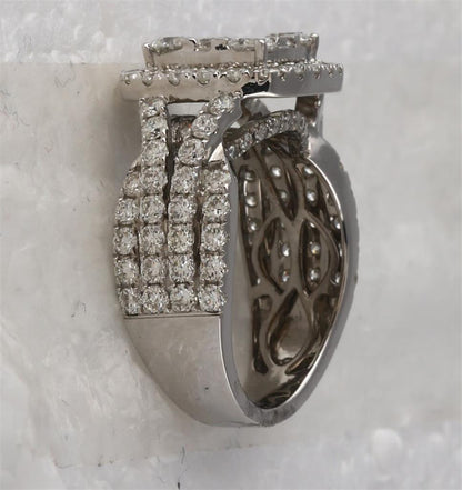 14k White Gold Round Diamond Cluster Bridal Engagement Ring 3 Cttw