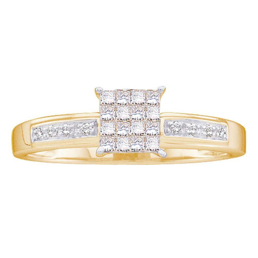 14k Yellow Gold Princess Diamond Cluster Bridal Engagement Ring 1/4 Cttw