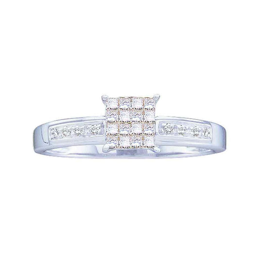 14k White Gold Princess Diamond Cluster Bridal Engagement Ring 1/4 Cttw