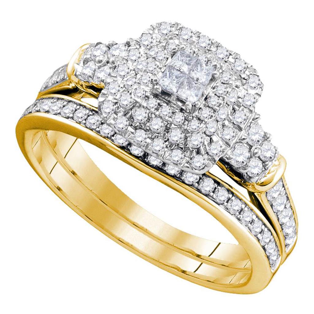 3/4 Ct. Natural Princess u0026 Round Diamond Bridal Engagement Ring Set in 14K Yellow Gold
