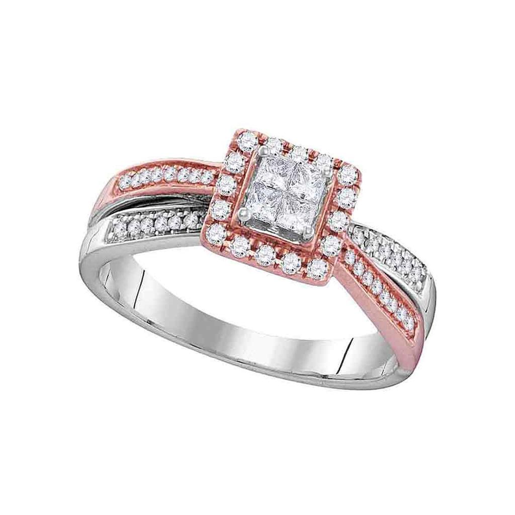 10k Two-tone Gold Princess Diamond Cluster Bridal Engagement Ring 3/8 Cttw