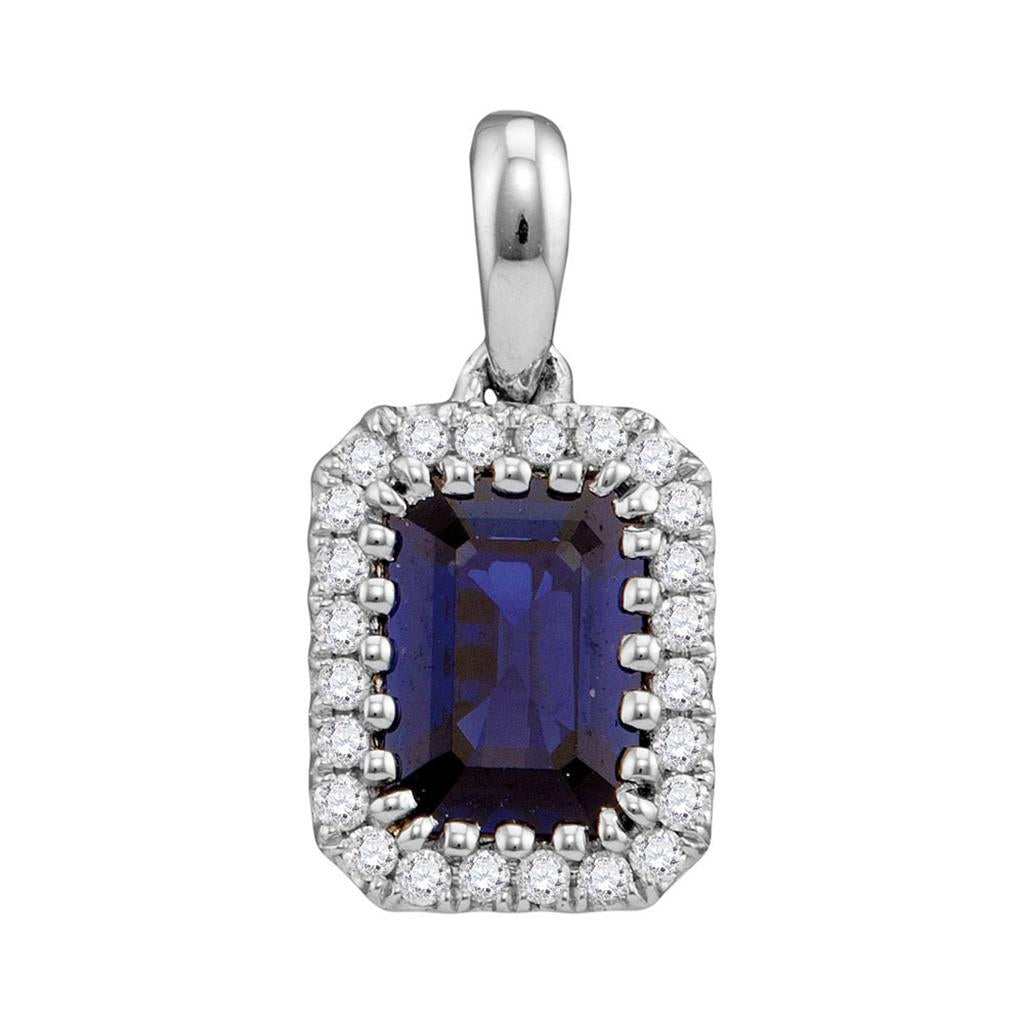 14k White Gold Emerald Blue Sapphire Solitaire Pendant 1-1/5 Cttw