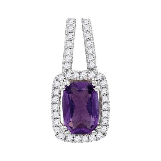 14k White Gold Emerald Amethyst Solitaire Diamond Accent Pendant 7/8 Cttw