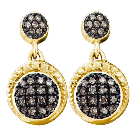 10k Yellow Gold Round Brown Diamond Dangle Earrings 1/4 Cttw