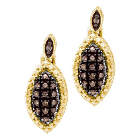 10k Yellow Gold Round Brown Diamond Dangle Earrings 1/3 Cttw