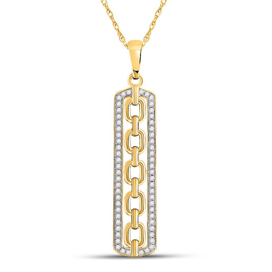 10k Yellow Gold Round Diamond Vertical Chain Link Bar Pendant 1/4 Cttw