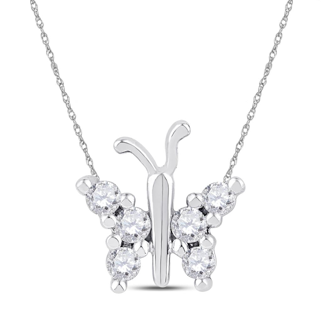 14k White Gold Round Diamond Small Butterfly Bug Insect Pendant 1/5 Cttw