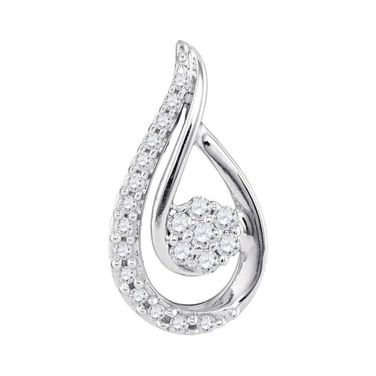 14k White Gold Round Diamond Teardrop Cluster Pendant 1/4 Cttw
