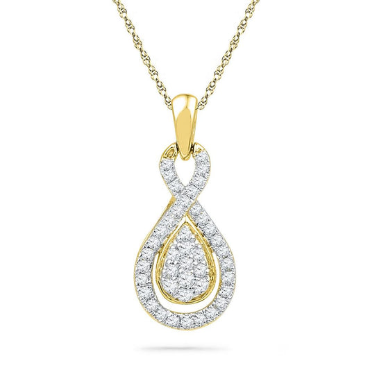 10k Yellow Gold Round Diamond Teardrop Cluster Pendant 1/3 Cttw