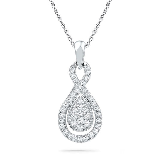 14k White Gold Round Diamond Teardrop Cluster Pendant 1/3 Cttw