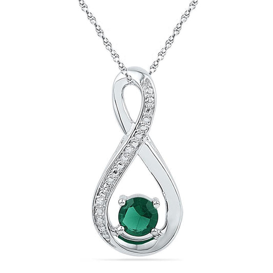 14k White Gold Round Created Emerald Infinity Diamond Pendant 1/2 Cttw