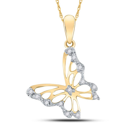10k Yellow Gold Round Diamond Butterfly Bug Pendant 1/20 Cttw