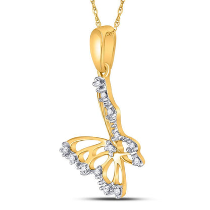 10k Yellow Gold Round Diamond Butterfly Bug Pendant 1/20 Cttw