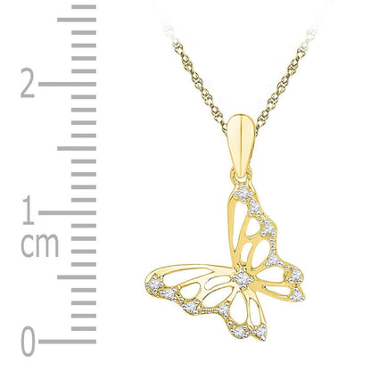 10k Yellow Gold Round Diamond Butterfly Bug Pendant 1/20 Cttw