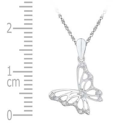 14k White Gold Round Diamond Butterfly Bug Pendant 1/20 Cttw