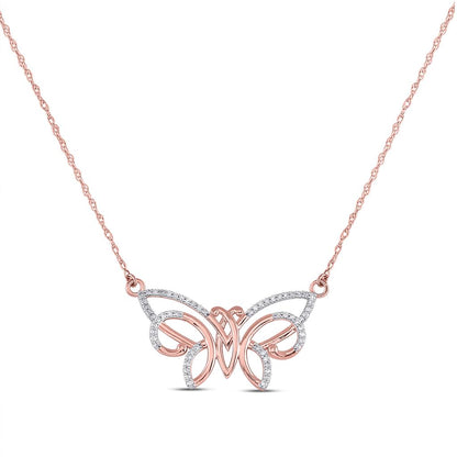 10k Rose Gold Round Diamond Butterfly Bug Pendant Necklace 1/5 Cttw
