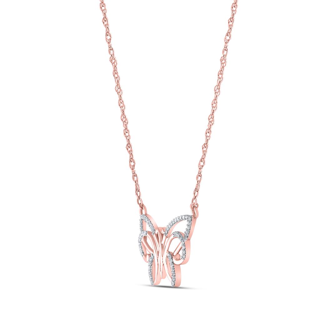 10k Rose Gold Round Diamond Butterfly Bug Pendant Necklace 1/5 Cttw