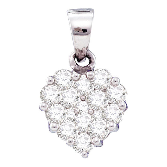 14k White Gold Round Diamond Small Heart Cluster Pendant 1/2 Cttw