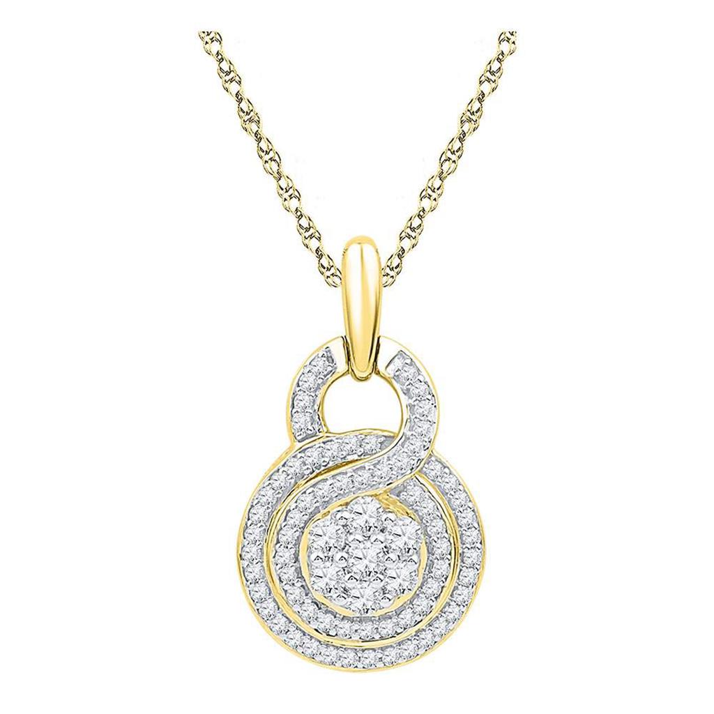 10k Yellow Gold Round Diamond Cluster Pendant 1/2 Cttw