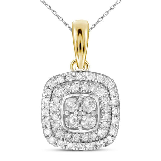 14k Yellow Gold Round Diamond Cushion Cluster Pendant 1/3 Cttw