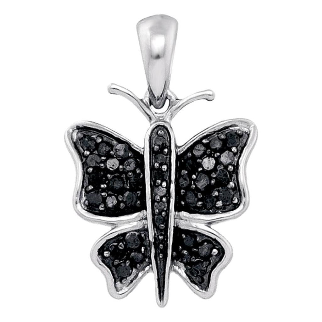 14k White Gold Black Diamond Butterfly Bug Pendant 1/3 Cttw