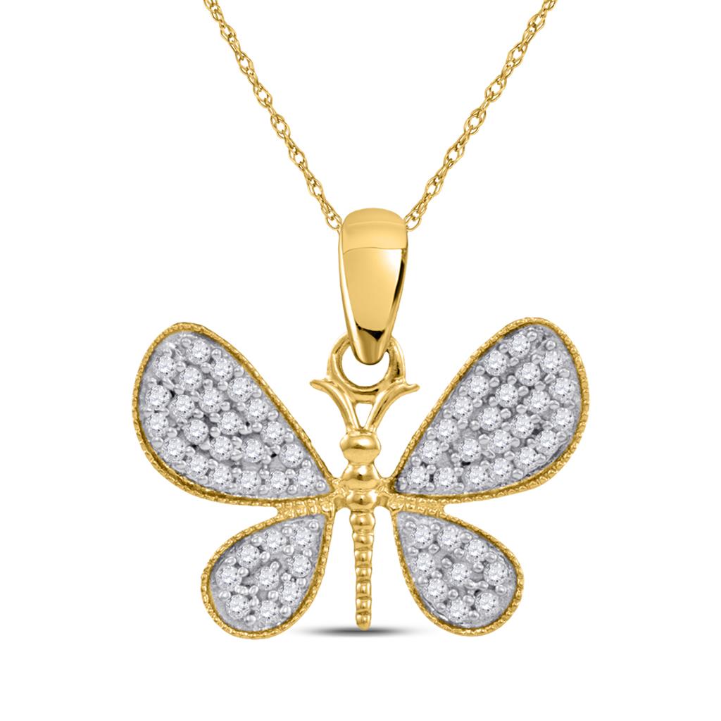 10k Yellow Gold Round Diamond Butterfly Bug Pendant 1/3 Cttw