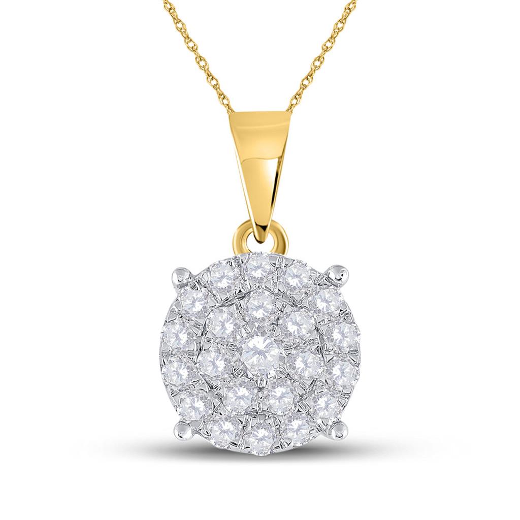 10k Yellow Gold Round Diamond Cluster Pendant 2 Cttw