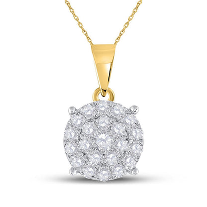 10k Yellow Gold Round Diamond Cluster Pendant 2 Cttw