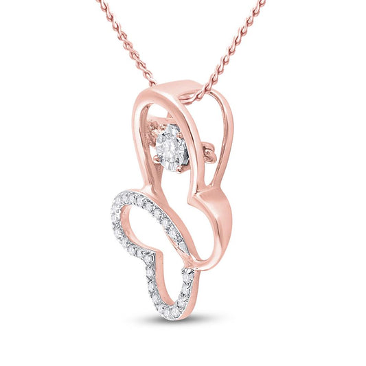 14k Rose Gold Round Diamond Moving Twinkle Butterfly Bug Pendant 1/10 Cttw