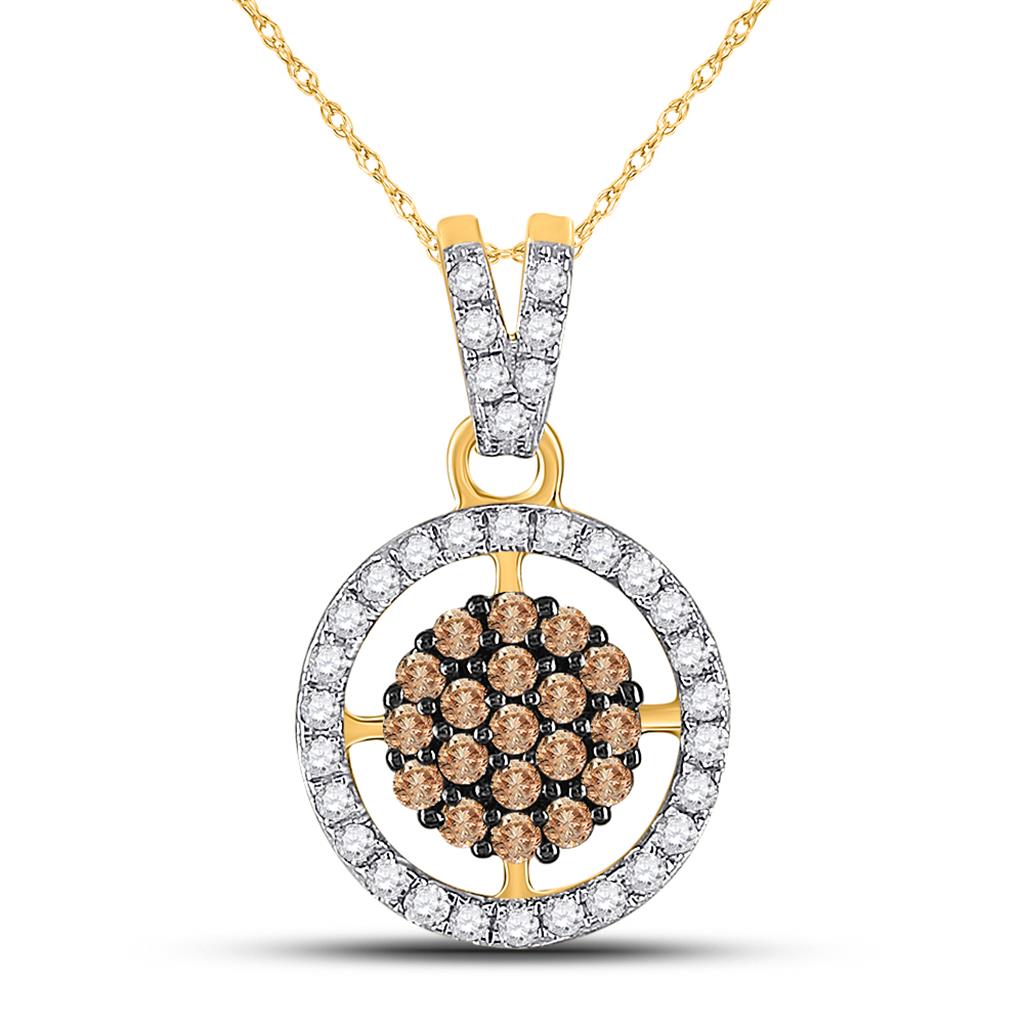 10k Yellow Gold Round Brown Diamond Cluster Pendant 1/2 Cttw