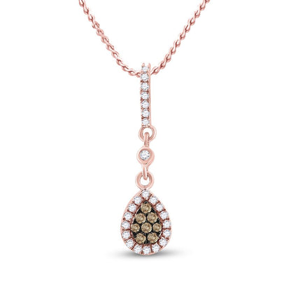 10k Rose Gold Round Brown Diamond Teardrop Pendant 1/3 Cttw