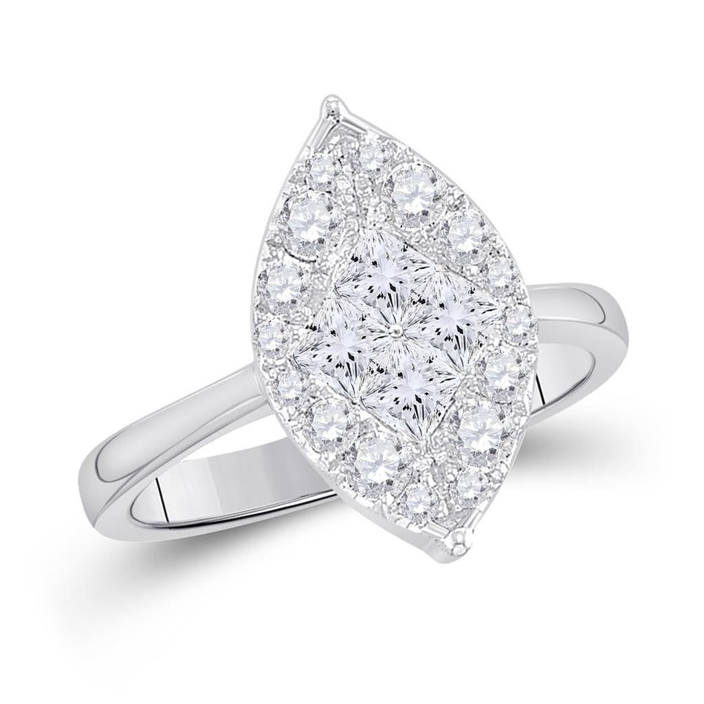 14k White Gold Princess Diamond Cluster Bridal Engagement Ring 1/4 Cttw