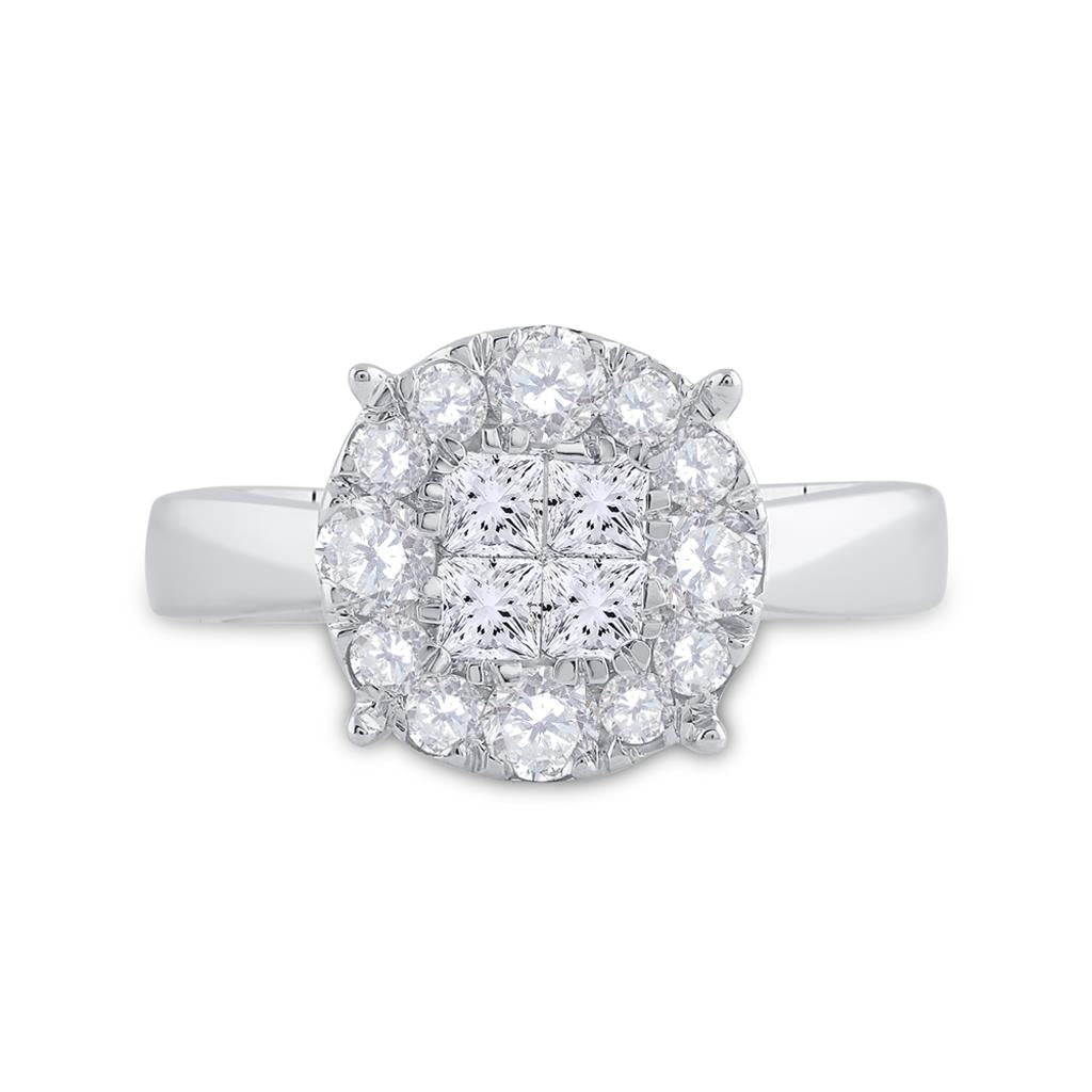 14k White Gold Princess Diamond Cluster Bridal Engagement Ring 1 Cttw