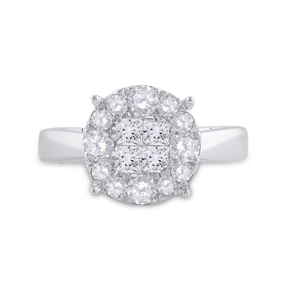 14k White Gold Princess Diamond Cluster Bridal Engagement Ring 1 Cttw