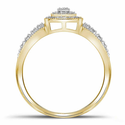 10k Yellow Gold Round Diamond Square Cluster Bridal Engagement Ring 1/6 Cttw