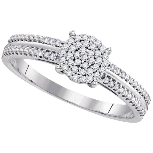 14k White Gold Round Diamond Cluster Bridal Engagement Ring 1/6 Cttw