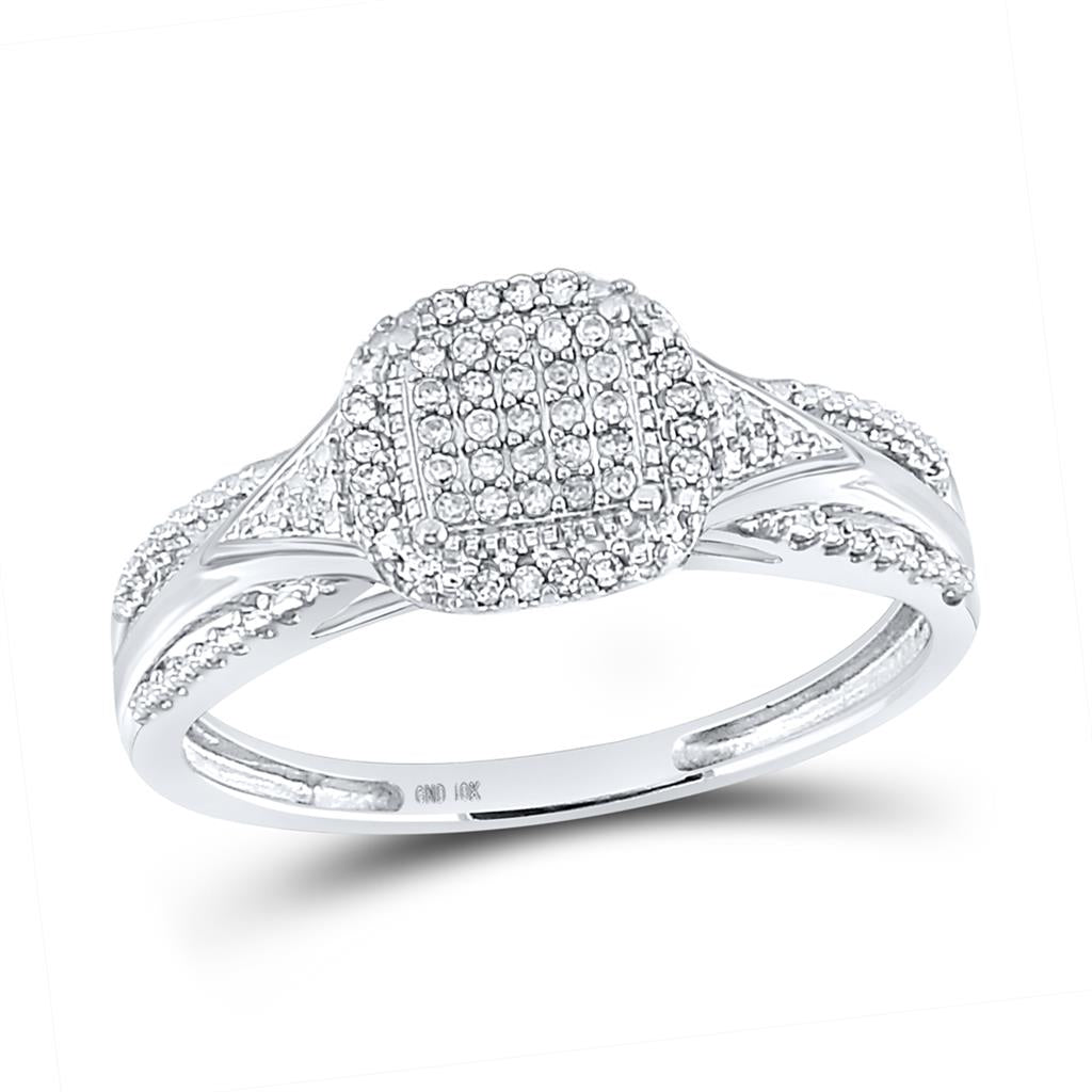 14k White Gold Round Diamond Cluster Bridal Engagement Ring 1/10 Cttw