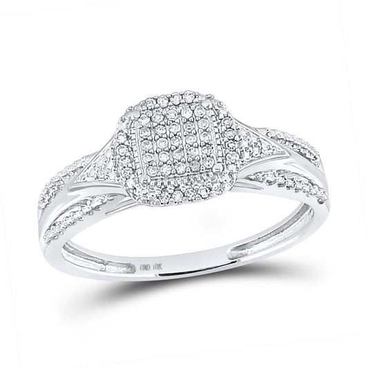 14k White Gold Round Diamond Cluster Bridal Engagement Ring 1/10 Cttw