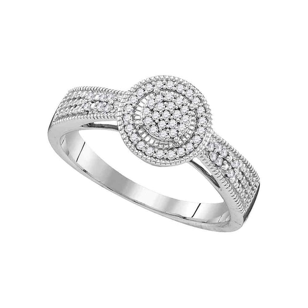 14k White Gold Round Diamond Cluster Bridal Engagement Ring 1/6 Cttw