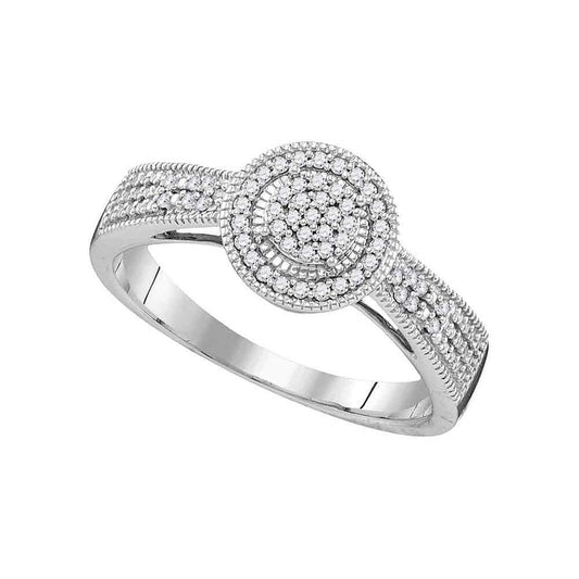 14k White Gold Round Diamond Cluster Bridal Engagement Ring 1/6 Cttw