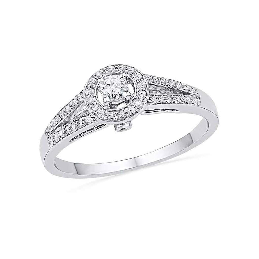 14k White Gold Round Diamond Solitaire Split-shank Engagement Ring 1/4 Cttw