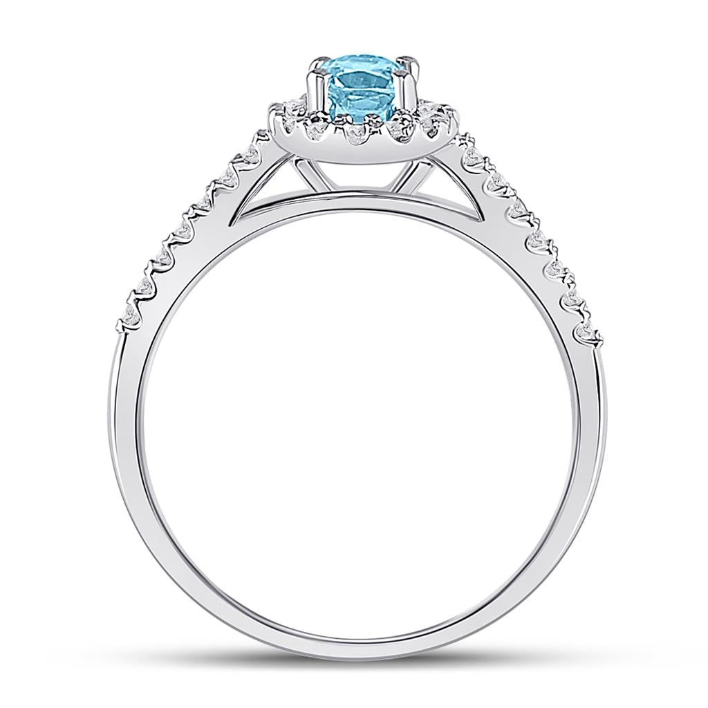 14k White Gold Oval Aquamarine Diamond-accent Solitaire Ring 1/5 Cttw