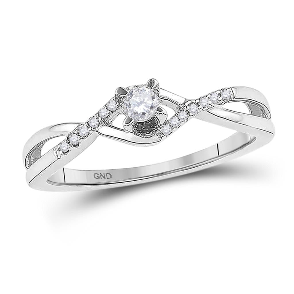 14k White Gold Round Diamond Solitaire Twist Bridal Engagement Ring 1/6 Cttw