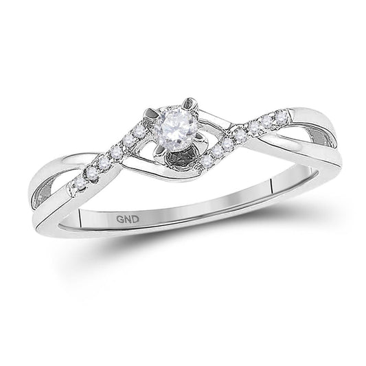 14k White Gold Round Diamond Solitaire Twist Bridal Engagement Ring 1/6 Cttw