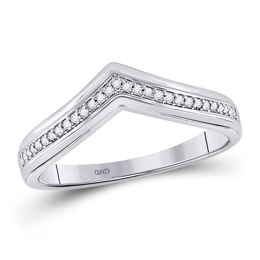 14k White Gold Round Diamond Chevron Band Ring 1/10 Cttw
